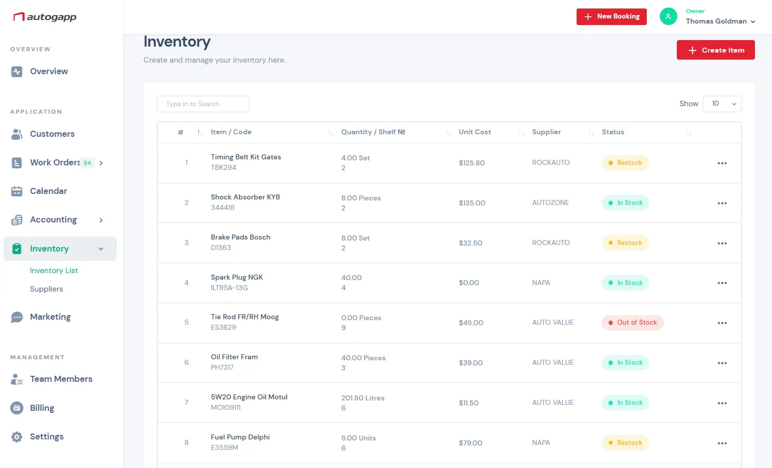 Auto Repair Inventory Software for Parts Receiving, Issue, and Project Costing