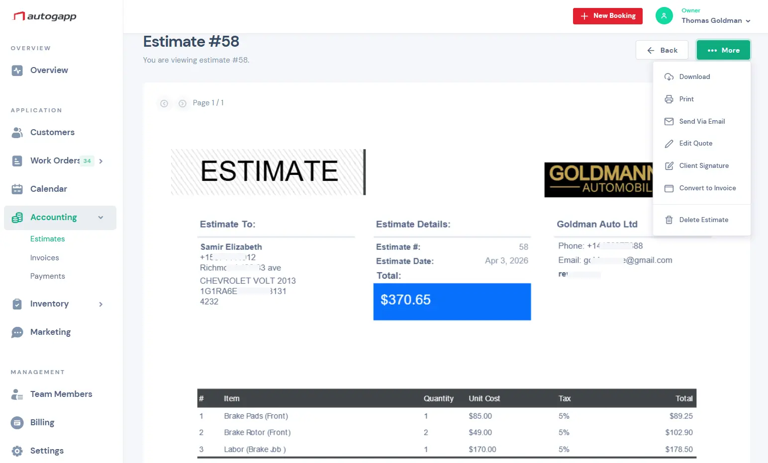 Auto Repair Accounting Software for Estimates, Invoices, Payments, and Costs